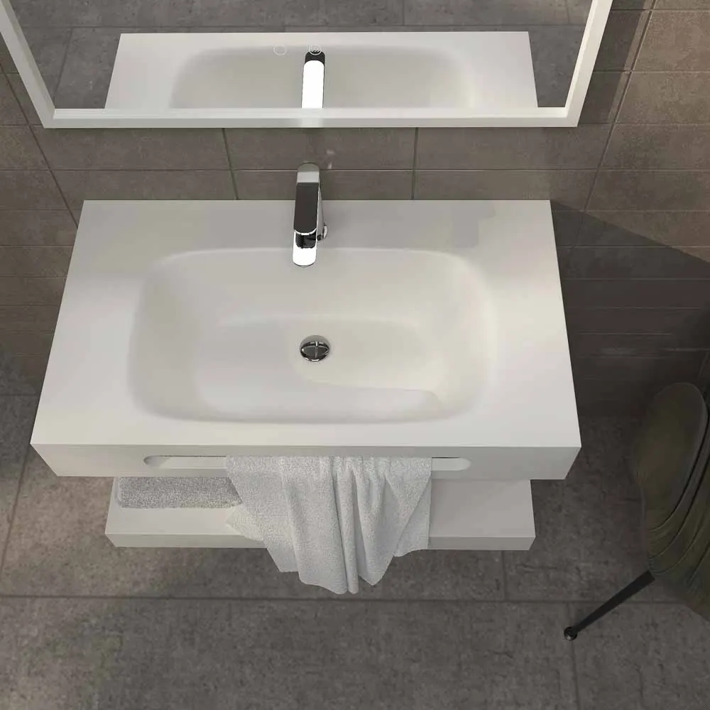 Lavabo sospeso LIDO una vasca centrale con portasalviette in SOLID SURFACE - immagine 2