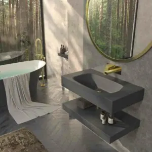 Lavabo sospeso LIDO una vasca centrale SOLID SURFACE Cemento Grigio