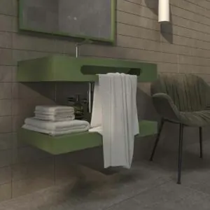 Lavabo sospeso LIDO una vasca centrale con porta asciugamani SOLID SURFACE Reseda Verde