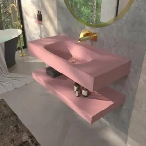 Lavabo sospeso LIDO una vasca centrale SOLID SURFACE Rosa chiaro