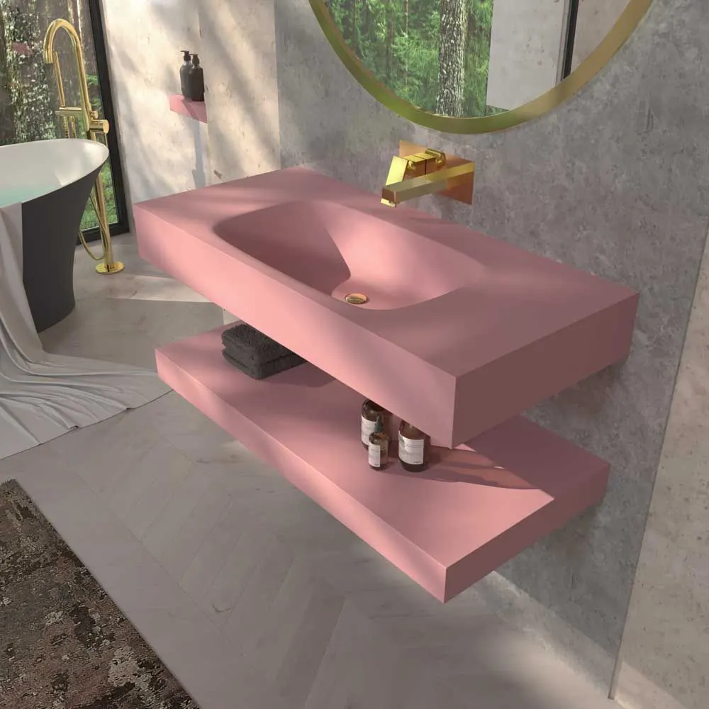 Lavabo sospeso LIDO una vasca centrale SOLID SURFACE Rosa chiaro