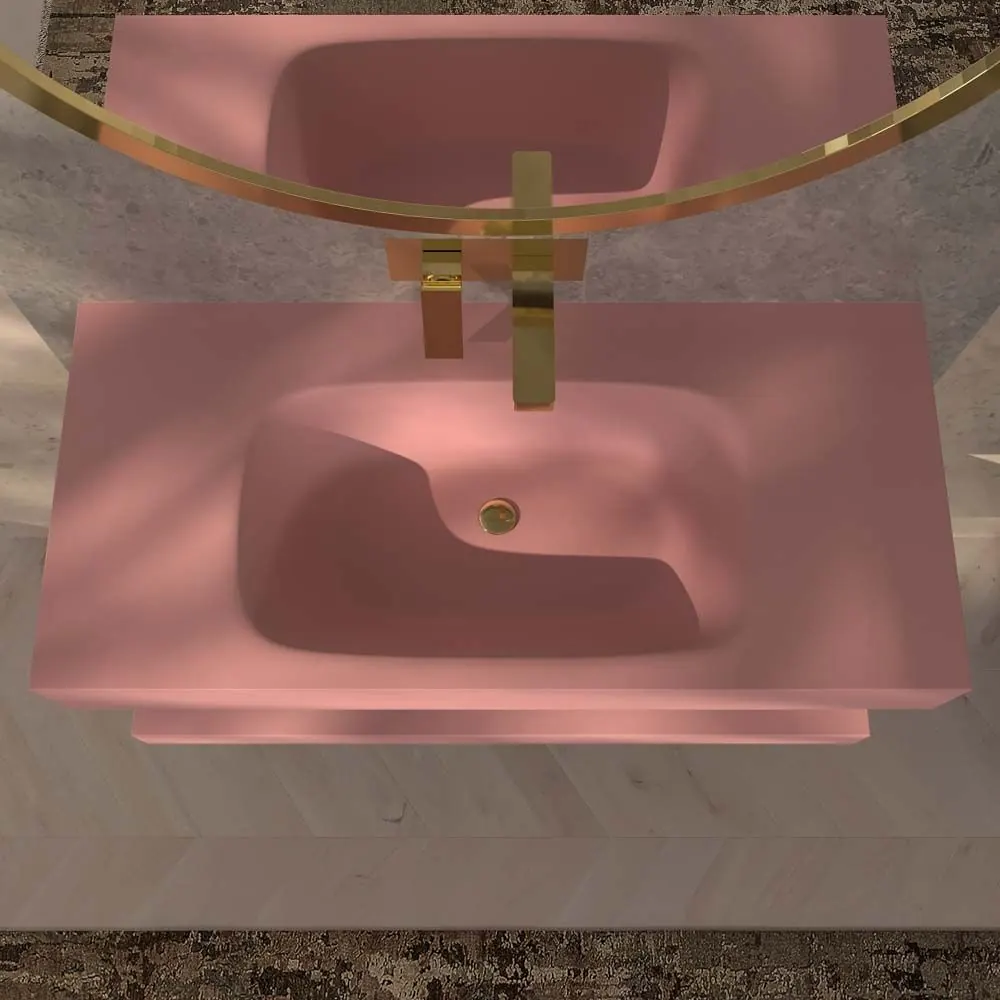 Lavabo sospeso LIDO una vasca centrale SOLID SURFACE Rosa chiaro - immagine 3