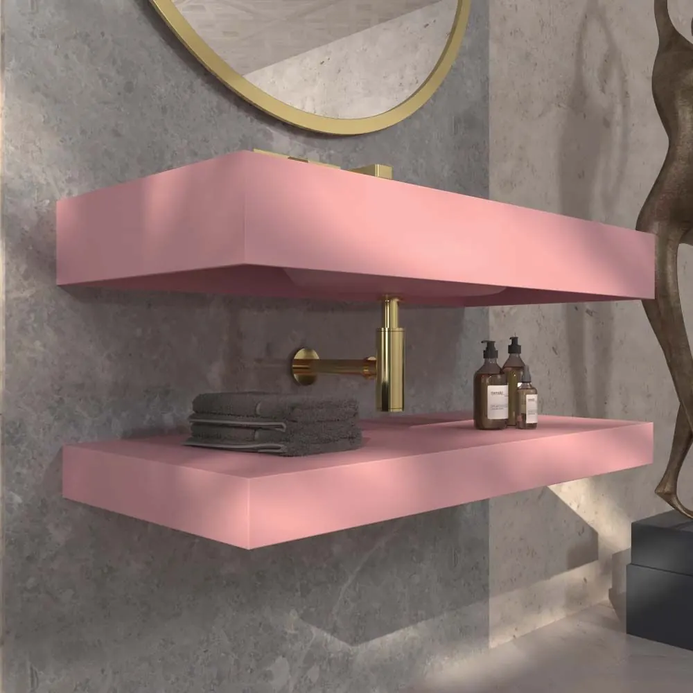 Lavabo sospeso LIDO una vasca centrale SOLID SURFACE Rosa chiaro - immagine 2