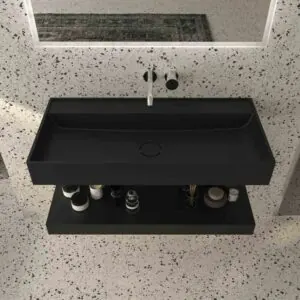 Lavabo sospeso TOTEM una vasca centrale SOLID SURFACE Nero