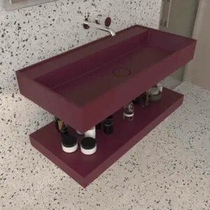 Lavabo sospeso TOTEM vasca singola centrata SOLID SURFACE Bordeaux