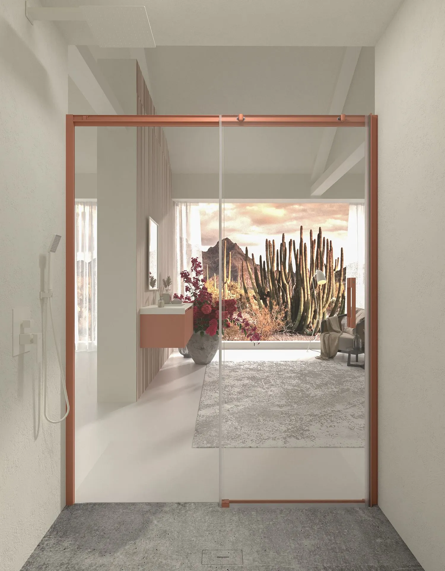 LINEA1 parete doccia fissa frontale -1 anta scorrevole. Nessun profilo inferiore. Finitura ROSSO BEIGE - immagine 7