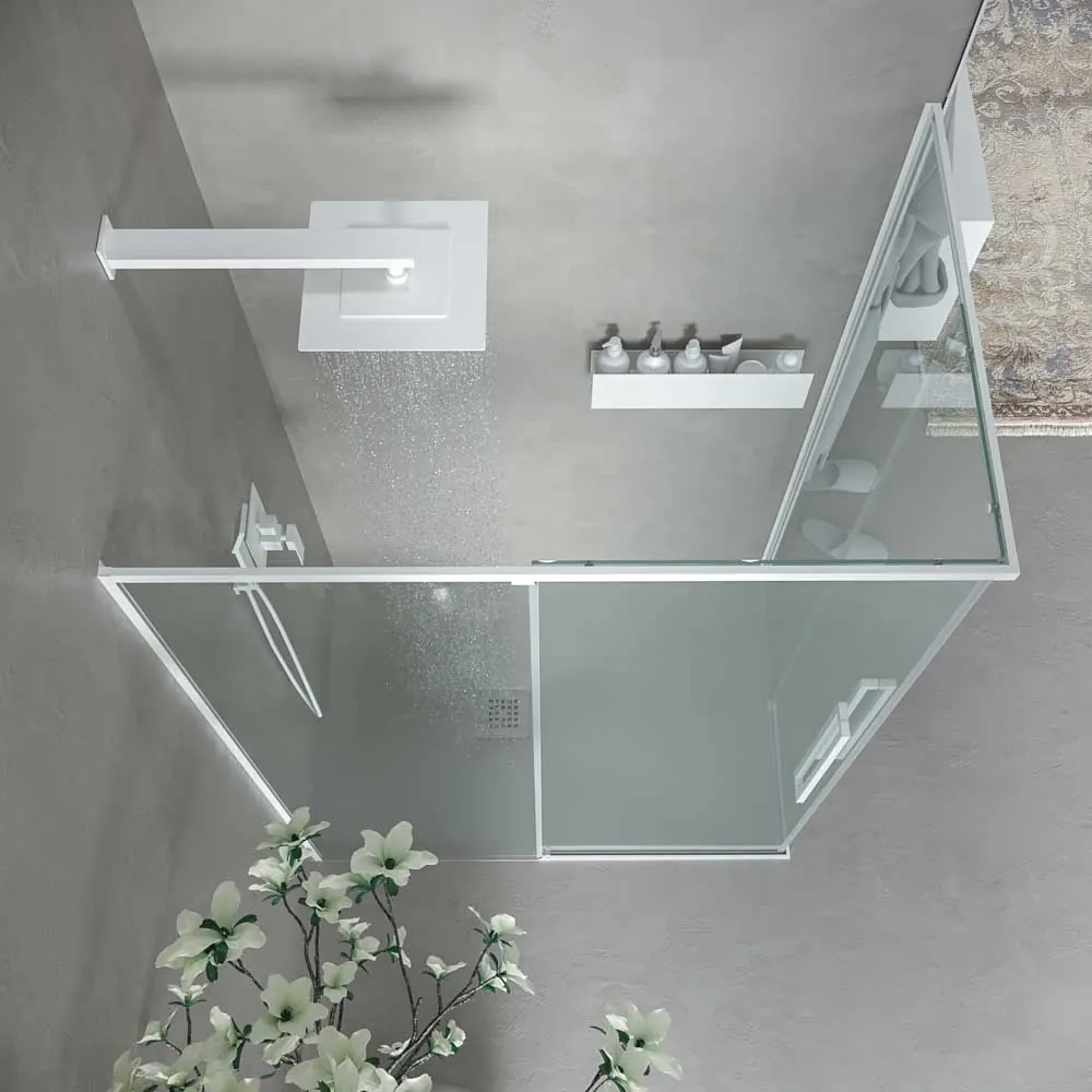 Parete doccia rettangolare PETRA 2 fissa – 2 ante scorrevoli in vetro 6 mm. ACCIAIO INOX finitura BIANCO OPACO - immagine 6