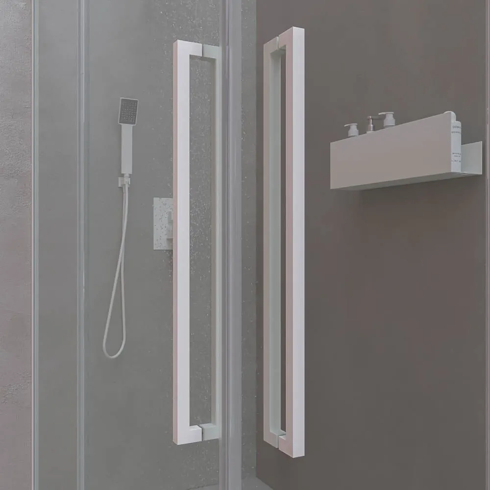 Parete doccia rettangolare PETRA 2 fissa – 2 ante scorrevoli in vetro 6 mm. ACCIAIO INOX finitura BIANCO OPACO - immagine 7