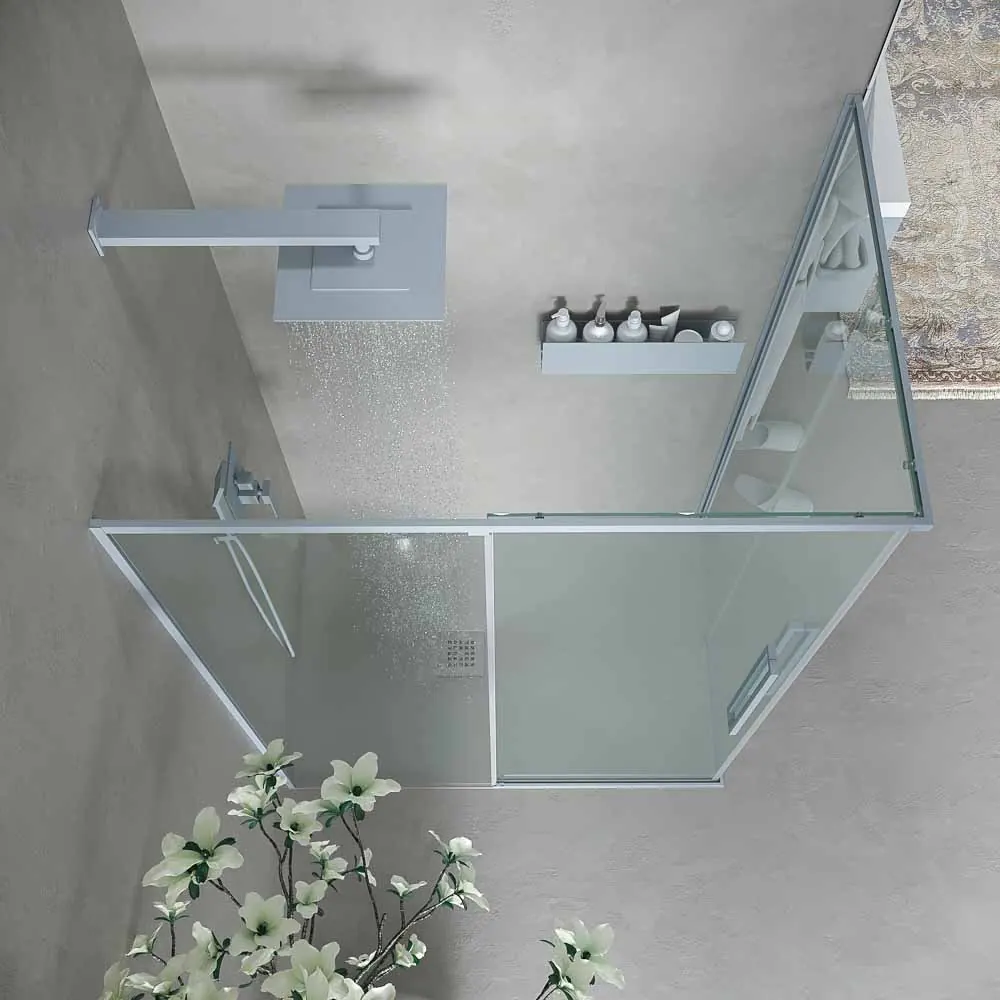 Parete doccia rettangolare PETRA 2 fisse – 2 ante scorrevoli in vetro 6 mm. ACCIAIO INOX finitura GRIGIO CEMENTO - immagine 7