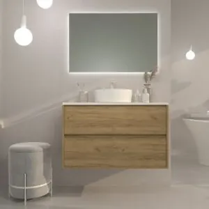 Mobile bagno 2 cassetti sospeso CARMEN con coprilavabo Osiris in SOLID SURFACE