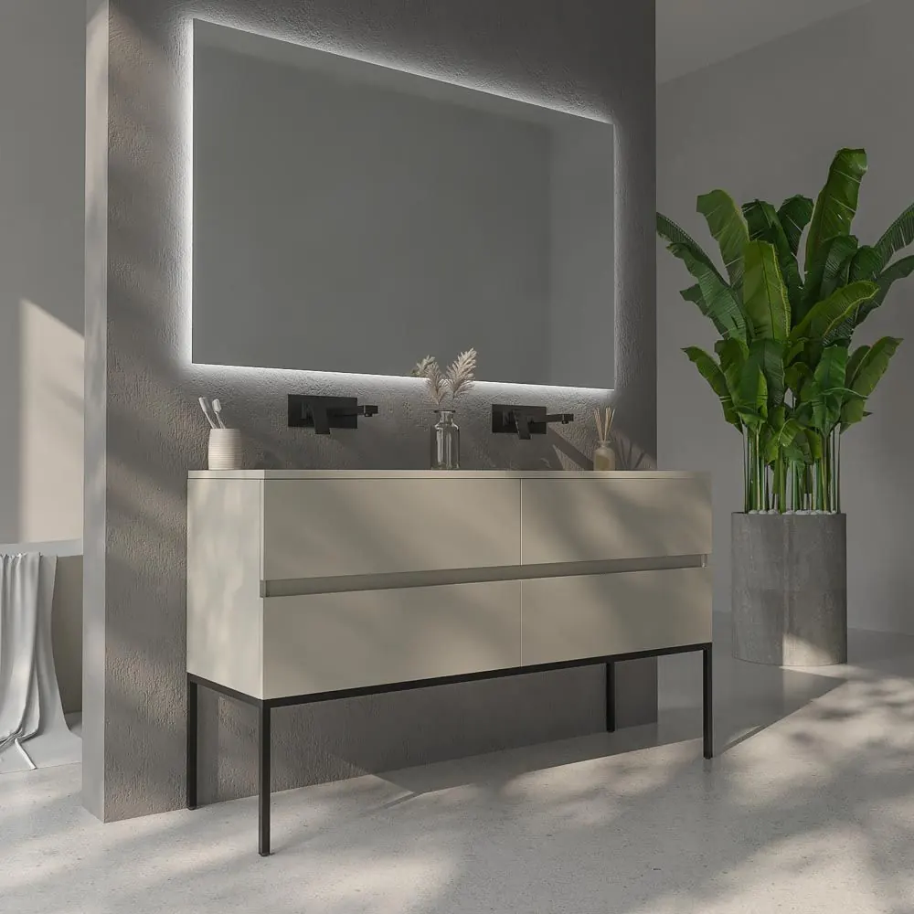 Mobile bagno DUNE con gambe a 4 cassetti e top SOLID SURFACE a 2 vasche - immagine 5