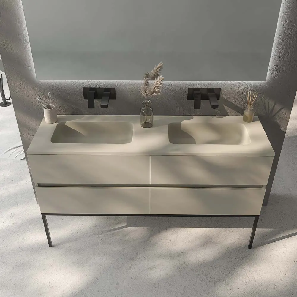 Mobile bagno DUNE con gambe a 4 cassetti e top SOLID SURFACE a 2 vasche - immagine 6