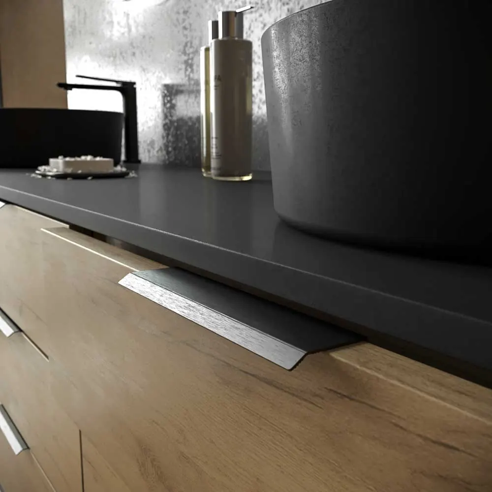 Mobile da bagno ELLA con gambe 3 ante con coperchio SOLID SURFACE 2 vasche ROVERE CHIARO - immagine 2