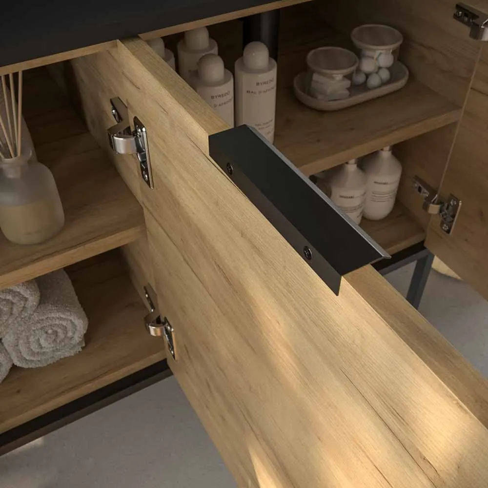 Mobile da bagno ELLA con gambe 3 ante con coperchio SOLID SURFACE 2 vasche ROVERE CHIARO - immagine 6