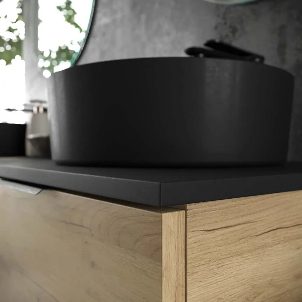 Mobile da bagno ELLA con gambe 3 ante con coperchio SOLID SURFACE 2 vasche ROVERE CHIARO - immagine 5