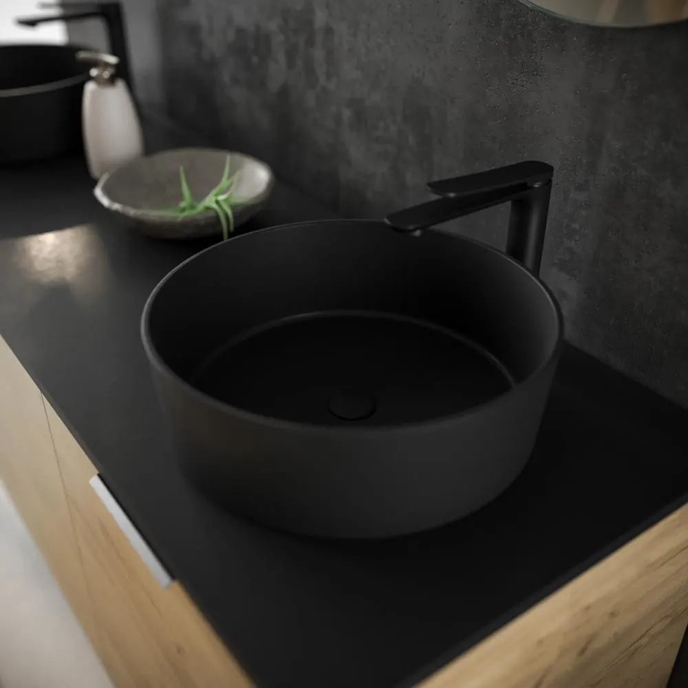 Mobile da bagno ELLA con gambe 3 ante con coperchio SOLID SURFACE 2 vasche ROVERE CHIARO - immagine 4