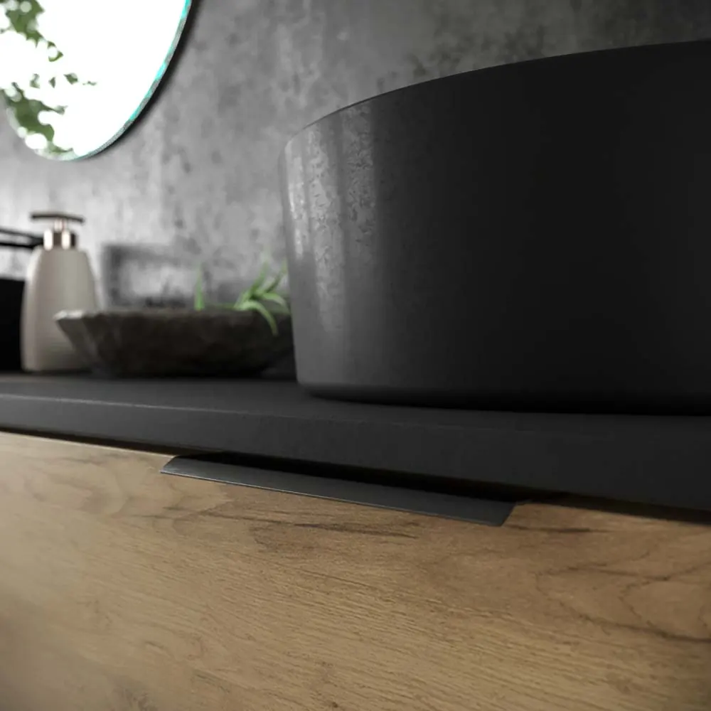 Mobile da bagno ELLA con gambe 3 ante con coperchio SOLID SURFACE 2 vasche ROVERE CHIARO - immagine 3