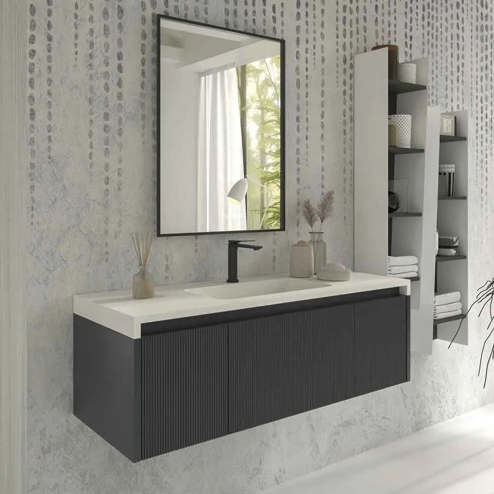 Mobile bagno sospeso BINARIO con 3 cassetti, finitura GRAFITE - immagine 5