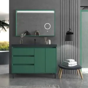 Mobile bagno a terra BOX cm 120 3 cassetti / 2 ante con lavabo in resina da cm 6. PATINA VERDE