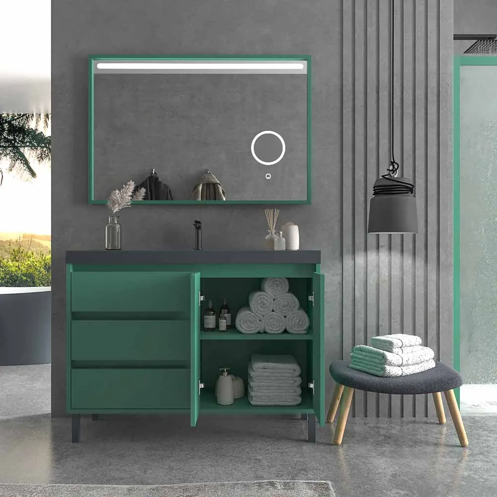 Mobile bagno a terra BOX cm 120 3 cassetti / 2 ante con lavabo in resina da cm 6. PATINA VERDE - immagine 7