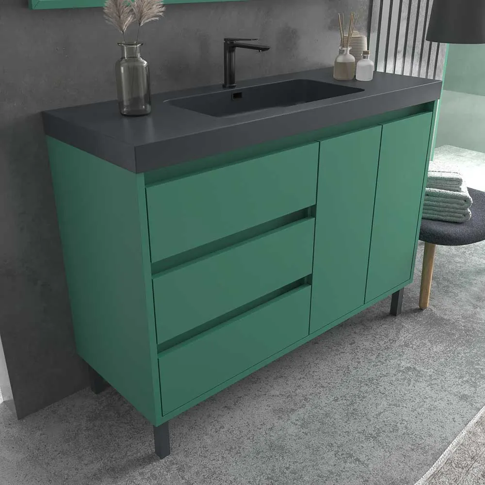 Mobile bagno a terra BOX cm 120 3 cassetti / 2 ante con lavabo in resina da cm 6. PATINA VERDE - immagine 2