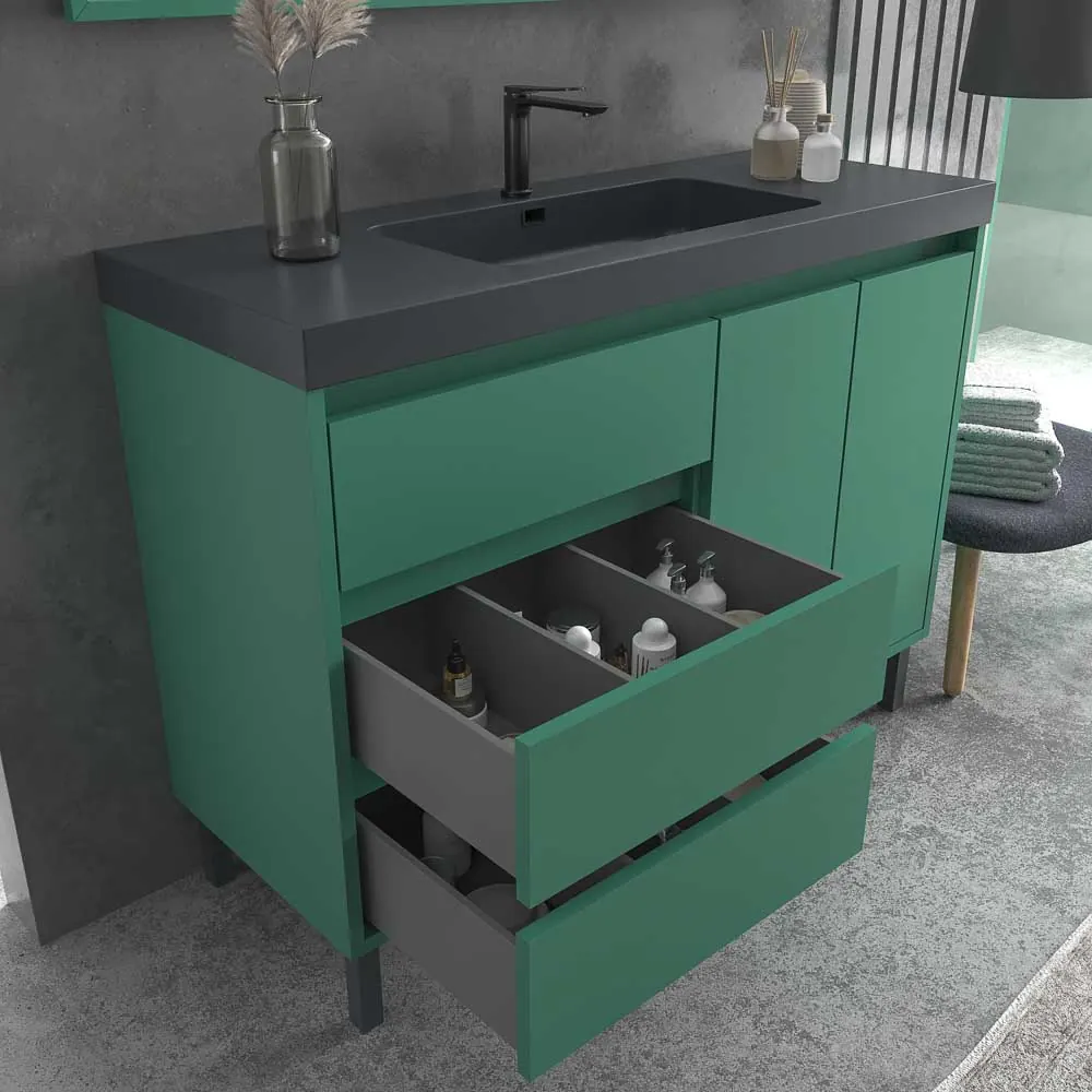 Mobile bagno a terra BOX cm 120 3 cassetti / 2 ante con lavabo in resina da cm 6. PATINA VERDE - immagine 4