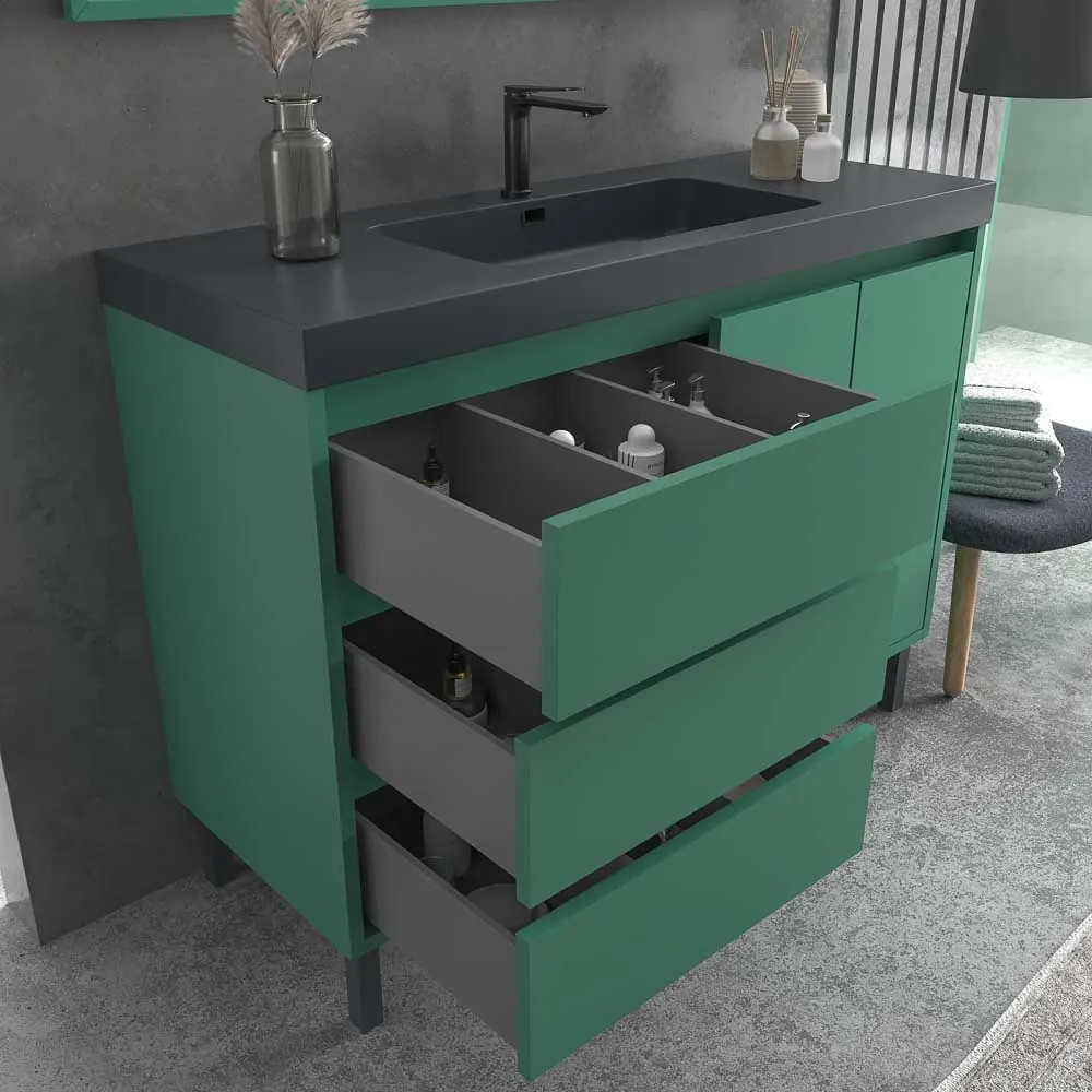 Mobile bagno a terra BOX cm 120 3 cassetti / 2 ante con lavabo in resina da cm 6. PATINA VERDE - immagine 3