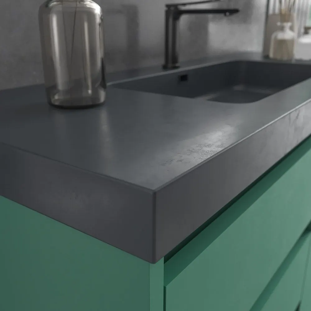 Mobile bagno a terra BOX cm 120 3 cassetti / 2 ante con lavabo in resina da cm 6. PATINA VERDE - immagine 8