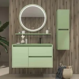 Mobile bagno sospeso 2 cassetti / 1 anta CLAIRE con lavabo in Solid Surface VERDE PALLIDO