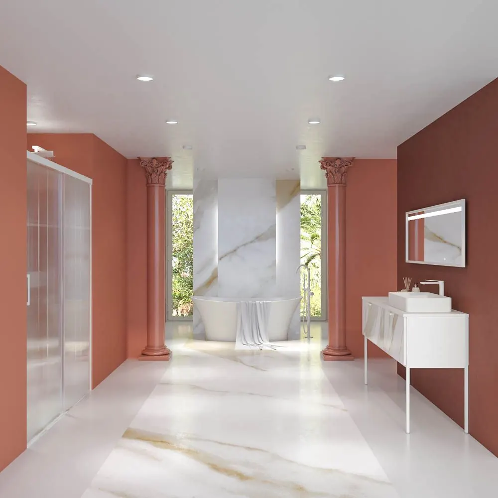 Mobile bagno GRATE con gambe, 2 cassetti, finitura marmo CALACATTA GOLD, top e lavabo Fogo SOLID SURFACE - immagine 9