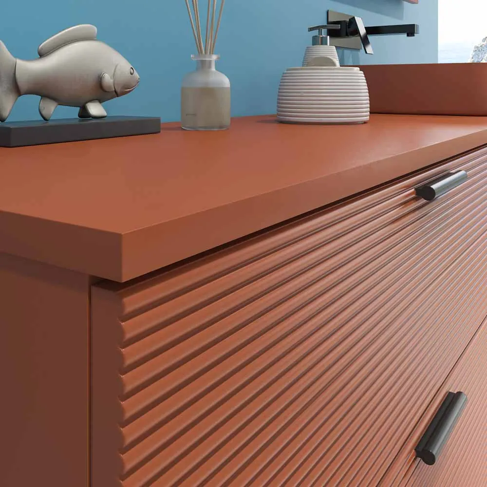 Mobile bagno con gambe HOLE, 2 cassetti/1 foro, finitura MARRONE RAMATO, con top e lavabo in Solid Surface FOGO - immagine 10