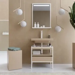 Mobile bagno con struttura a gambe INDEX lavabo sospeso 1 cassetto MOKA-BLANCO