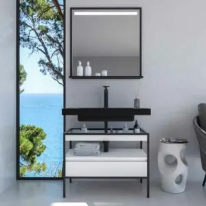 Mobile bagno INDEX con struttura a gambe lavabo 1 cassetto sospeso BIANCO-NERO