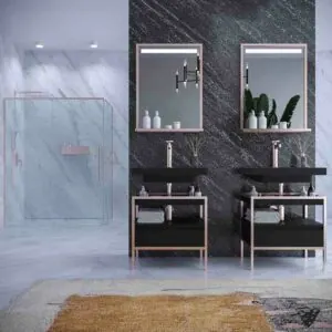 Mobile bagno INDEX con struttura a gambe lavabo 1 cassetto sospeso NERO-ORO ROSA