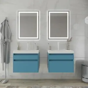 Mobile bagno sospeso 2 cassetti PETRA con lavabo in resina finitura BIANCO