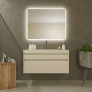 Mobile bagno sospeso 2 cassetti PETRA con lavabo in resina finitura CREMA