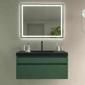 Mobile bagno sospeso 2 cassetti PETRA con lavabo in resina finitura NERO opaco