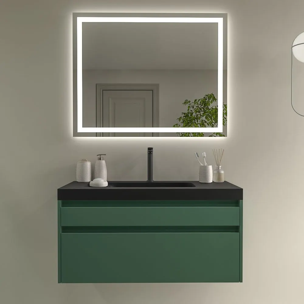 Mobile bagno sospeso 2 cassetti PETRA con lavabo in resina finitura NERO opaco