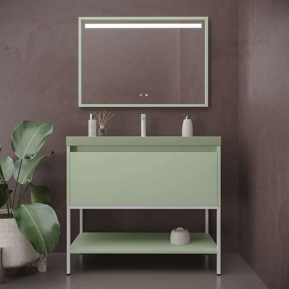 Mobile bagno ELEN con gambe 1 cassetto – 1 ripiano inferiore BIANCO VERDE/BIANCO