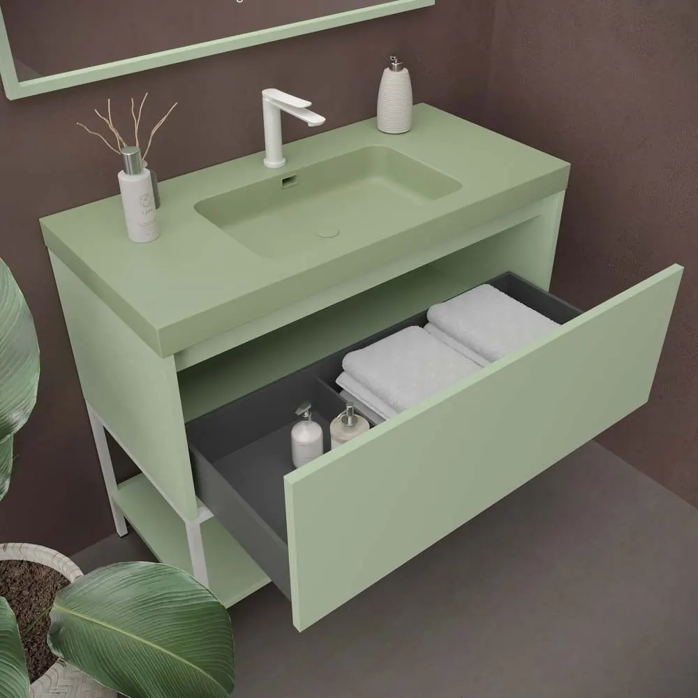 Mobile bagno ELEN con gambe 1 cassetto – 1 ripiano inferiore BIANCO VERDE/BIANCO - immagine 3