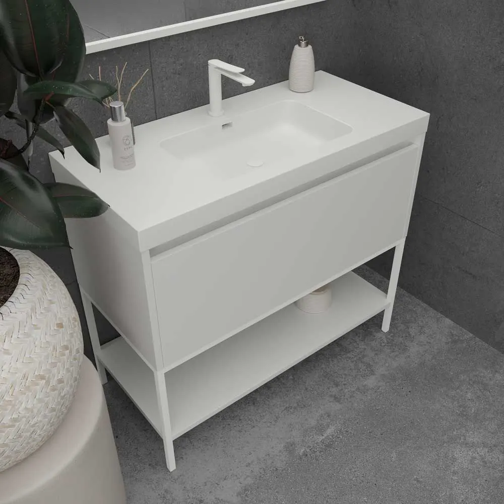 Mobile da bagno ELEN con gambe 1 cassetto – 1 ripiano inferiore BIANCO - immagine 5