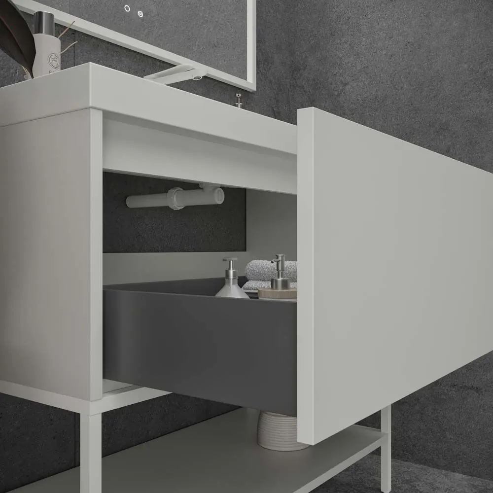 Mobile da bagno ELEN con gambe 1 cassetto – 1 ripiano inferiore BIANCO - immagine 3