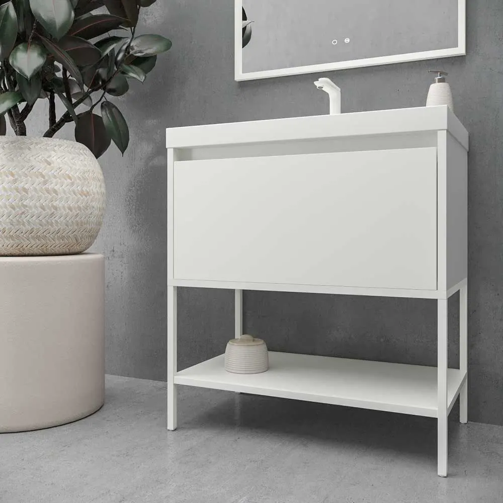 Mobile da bagno ELEN con gambe 1 cassetto – 1 ripiano inferiore BIANCO - immagine 2
