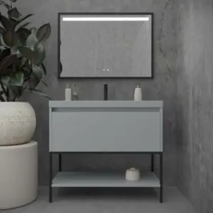 Mobile da bagno ELEN con gambe 1 cassetto – 1 ripiano inferiore GRIGIO CEMENTO/NERO