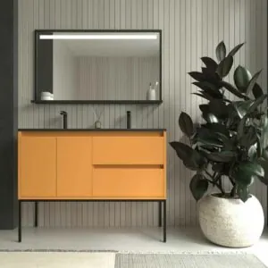Mobile bagno con gambe 2 cassetti - 2 ante SMILE con lavabo in Solid Surface 2 vasche GIALLO AZAFRAN