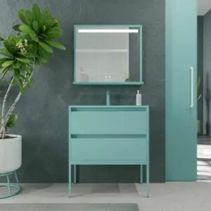 Mobile da bagno con gambe 2 cassetti SMILE con lavabo in Solid Surface BLU TURCHESE