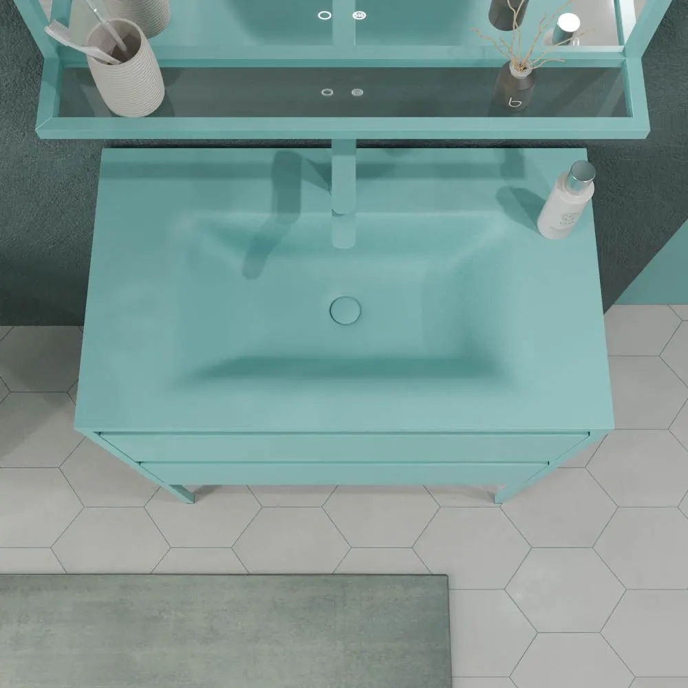Mobile da bagno con gambe 2 cassetti SMILE con lavabo in Solid Surface BLU TURCHESE - immagine 7