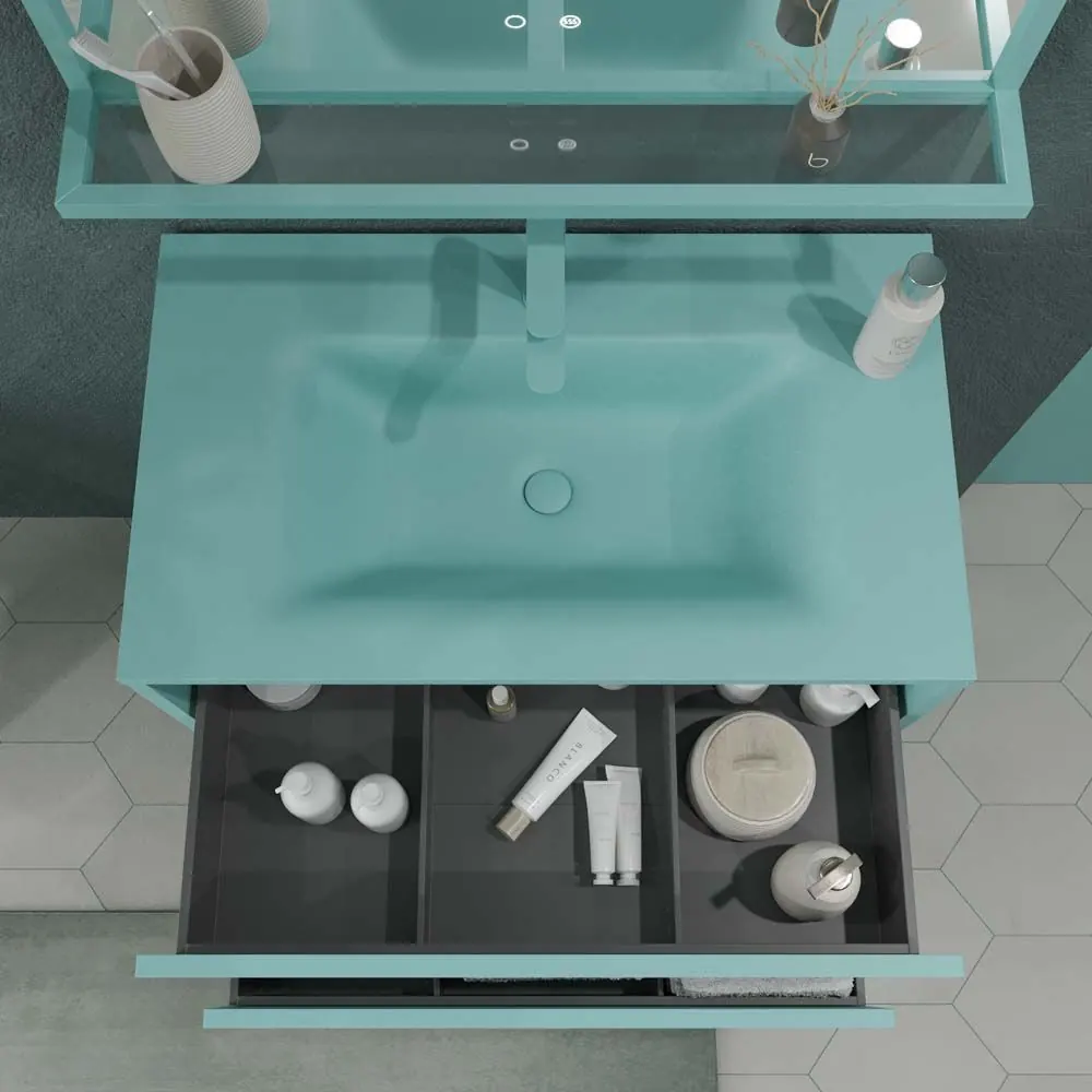 Mobile da bagno con gambe 2 cassetti SMILE con lavabo in Solid Surface BLU TURCHESE - immagine 5