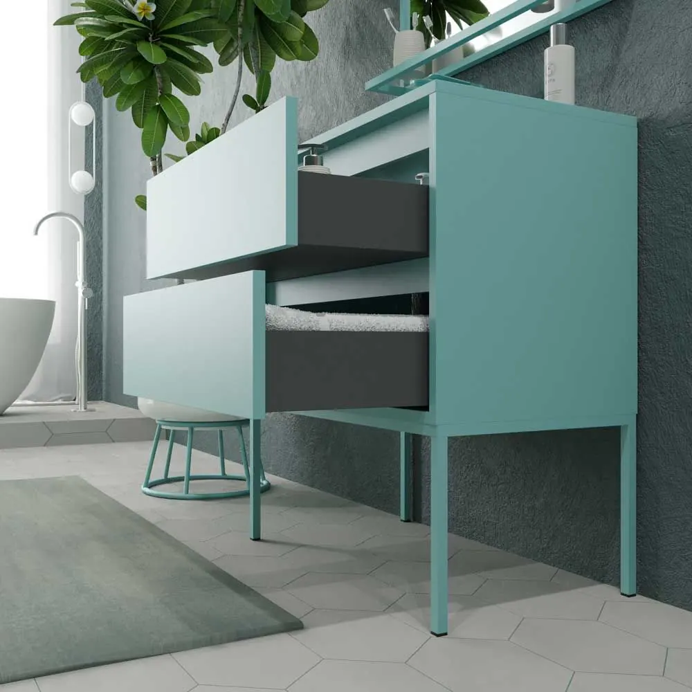 Mobile da bagno con gambe 2 cassetti SMILE con lavabo in Solid Surface BLU TURCHESE - immagine 4