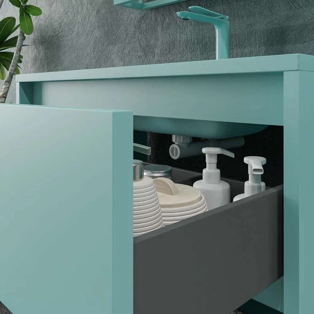 Mobile da bagno con gambe 2 cassetti SMILE con lavabo in Solid Surface BLU TURCHESE - immagine 3